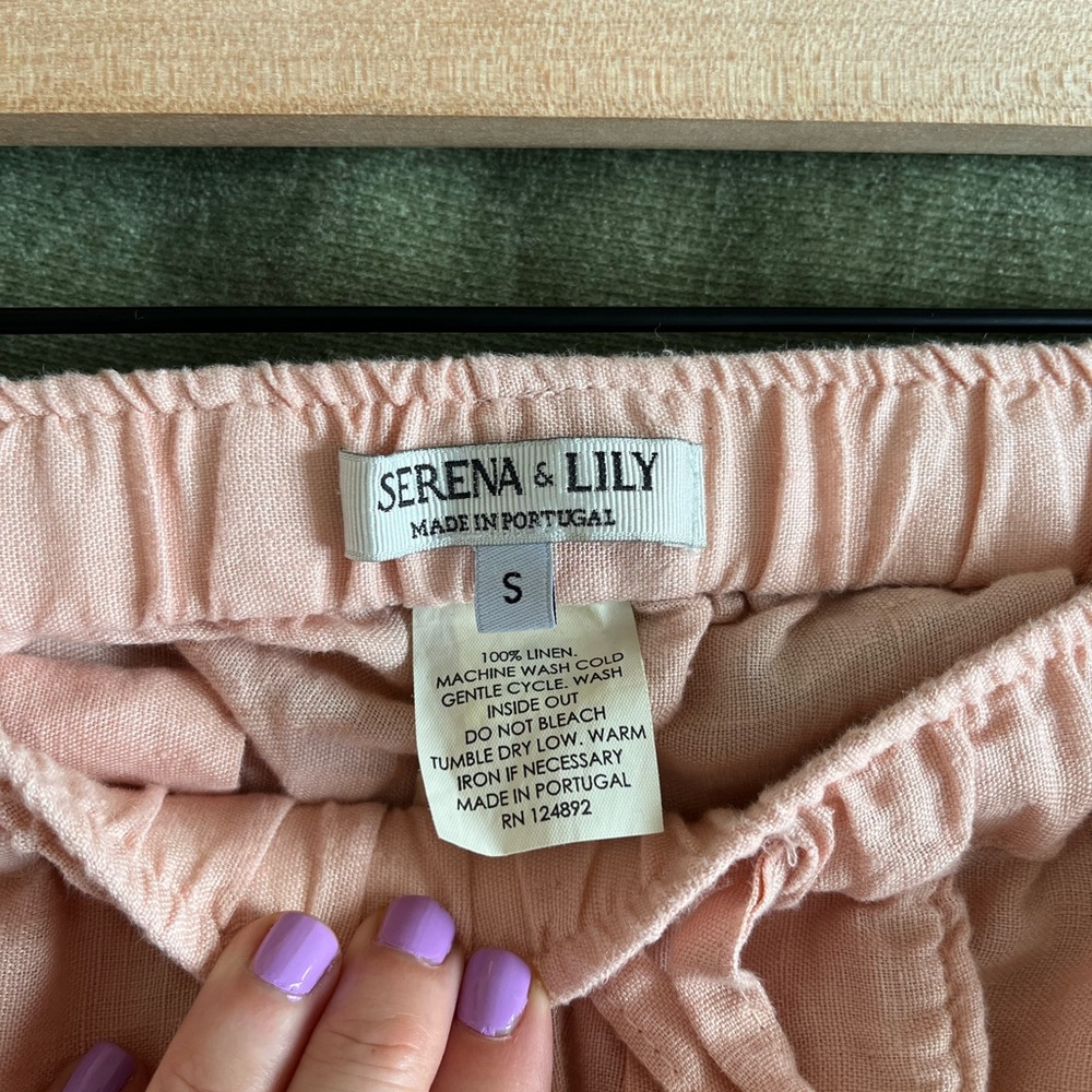 Serena & Lily 100% Linen Set Blush Pink Top & Pants Size S Coastal Resort Lounge - Picture 10 of 15